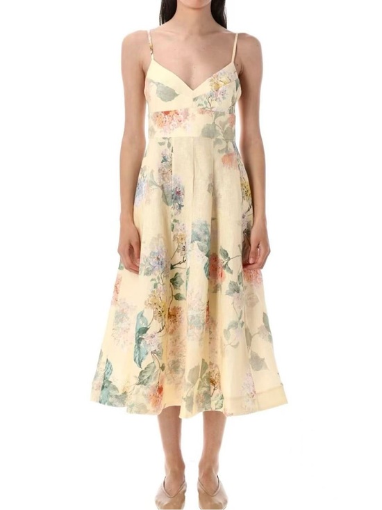 Zimmermann Dresses & Skirts - Zimmermann Floral Cream Midi Slip Dress with Spaghetti Straps size 0